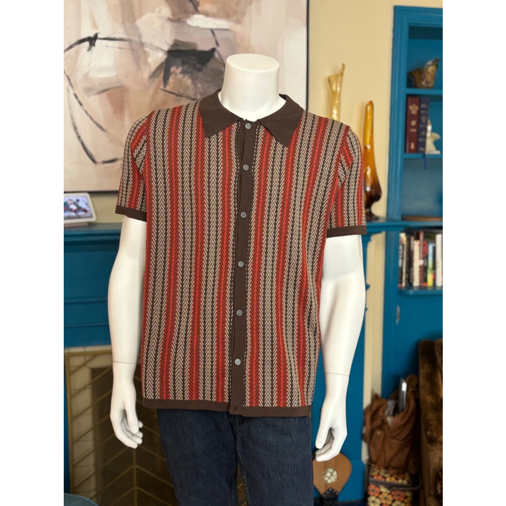 Men's Sinransinya Polo Shirt XL Brown & Red Short Sleeve
